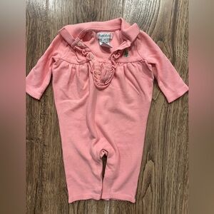 Ralph Lauren Baby Girls Long-Sleeve Polo Coverall 3M EUC